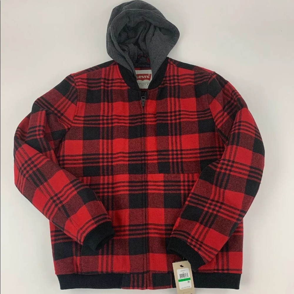 NWT Levi Strauss Plaid Hooded Bomber Jacket Coat L